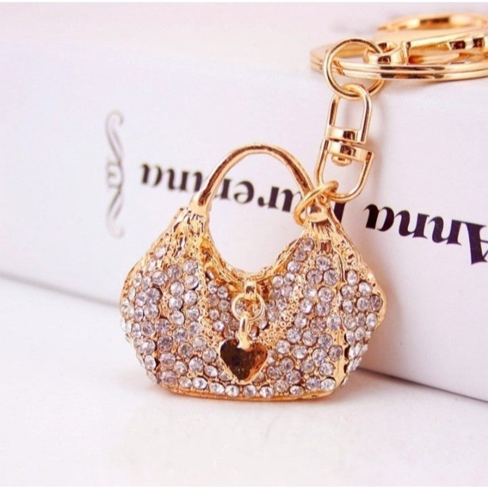 Rhinestone Bling Keychain, Crystal Handbag Purse Charm heart